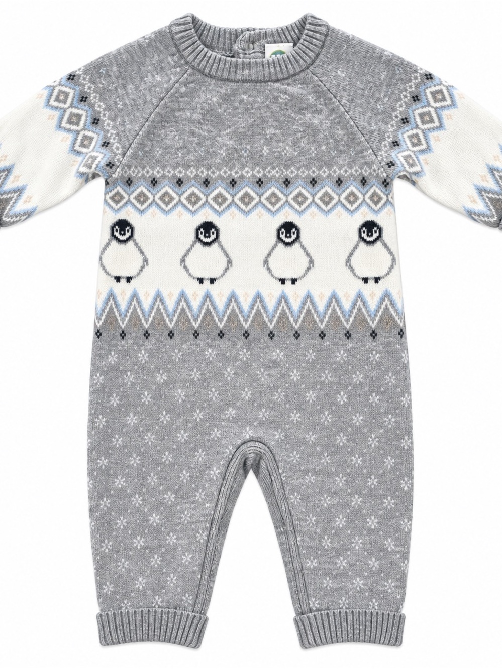 Grey Penguin Knit Baby One-Piece Bodysuit